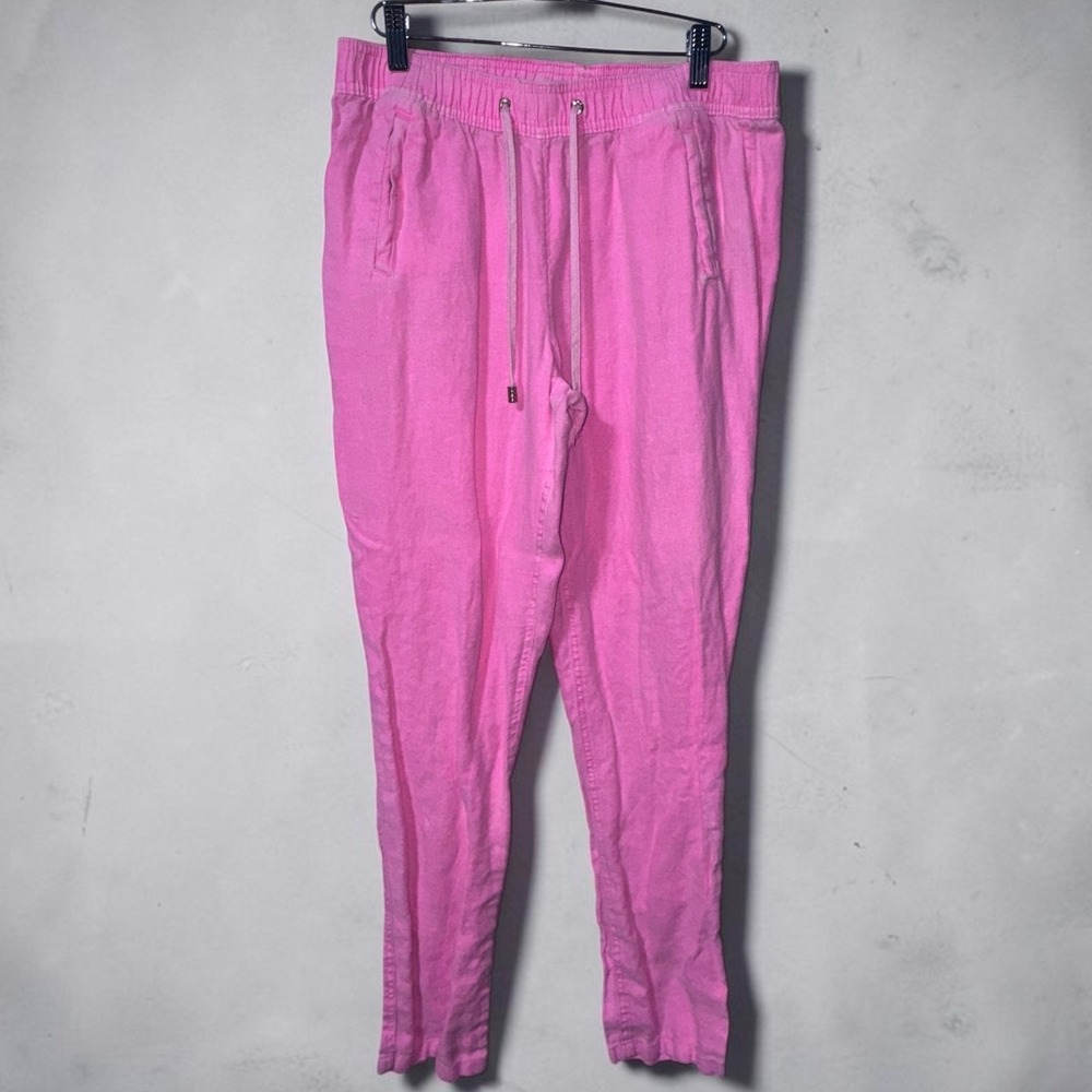 Lilly Pulitzer Pink Linen Beach Pants Drawstring Elastic Waist Women Medium